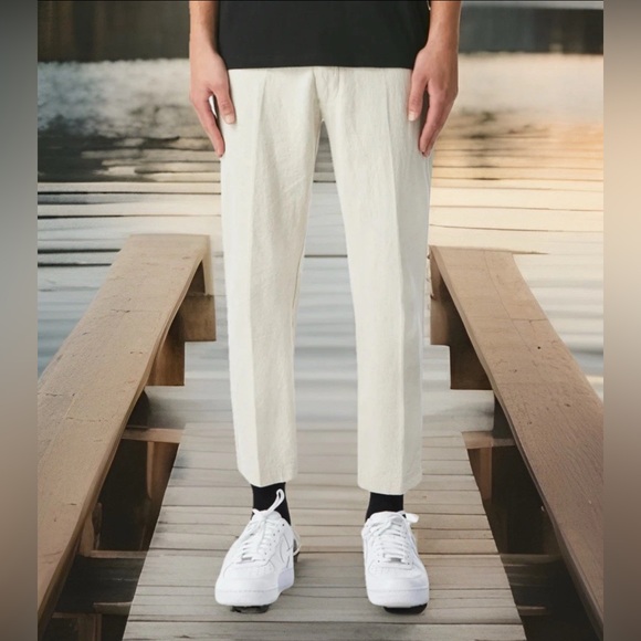I LOVE UGLY Pants Men S 30x26” Linen Slim Kobe Chino Cropped Straight Bone LNWOT - Picture 2 of 16